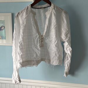 Pilcro Cream Textured Blouse with Button Detail